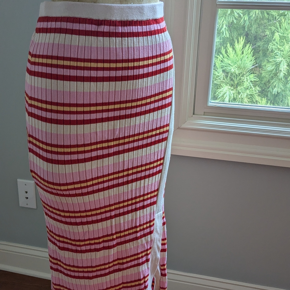 525 America Pink and Red Striped Pencil Skirt